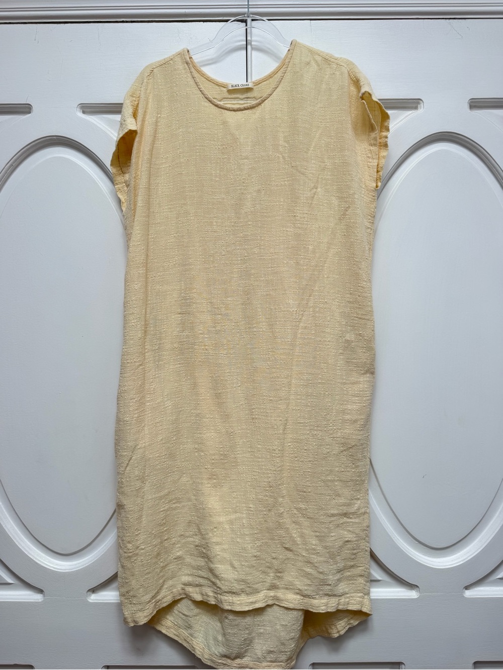 Black Crane 100% Cotton Gauze Light Yellow Textured Shift Dress XS